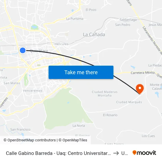 Calle Gabino Barreda - Uaq: Centro Universitario to Upq map