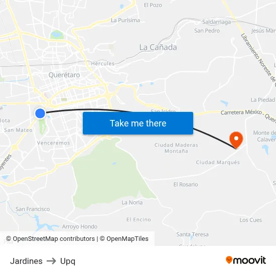 Jardines to Upq map
