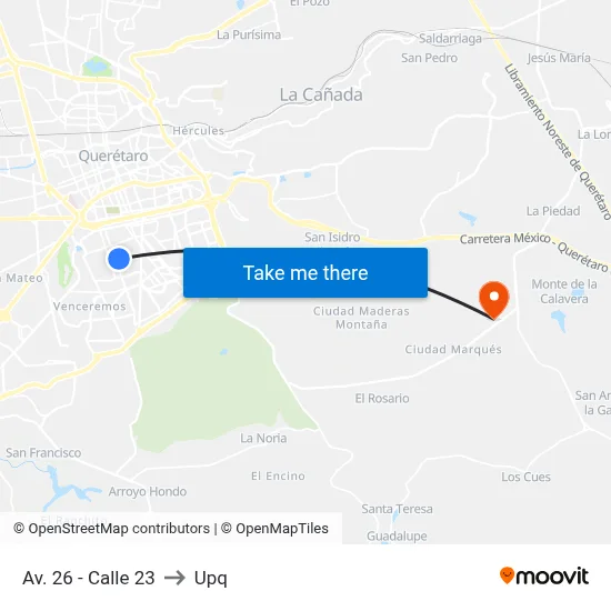 Av. 26 - Calle 23 to Upq map