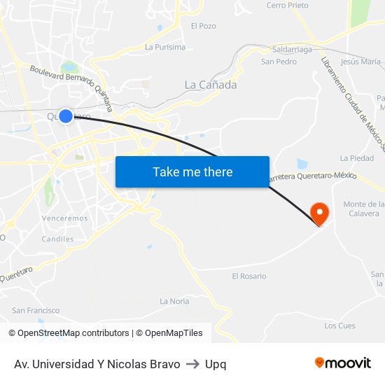 Av. Universidad Y Nicolas Bravo to Upq map