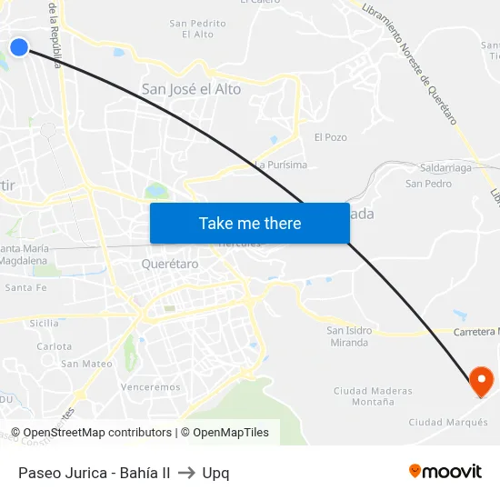 Paseo Jurica - Bahía II to Upq map