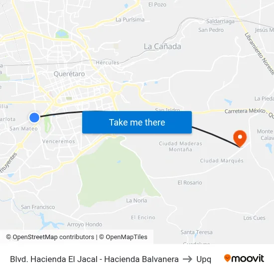 Blvd. Hacienda El Jacal - Hacienda Balvanera to Upq map