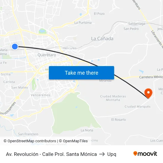 Av. Revolución - Calle Prol. Santa Mónica to Upq map