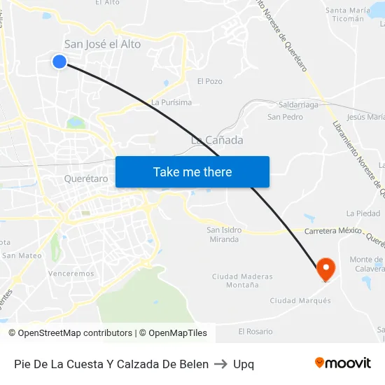 Pie De La Cuesta Y Calzada De Belen to Upq map