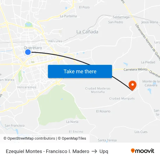 Ezequiel Montes - Francisco I. Madero to Upq map