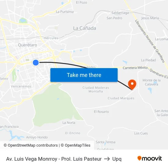 Av. Luis Vega Monrroy - Prol. Luis Pasteur to Upq map