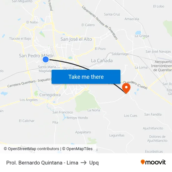 Prol. Bernardo Quintana - Lima to Upq map