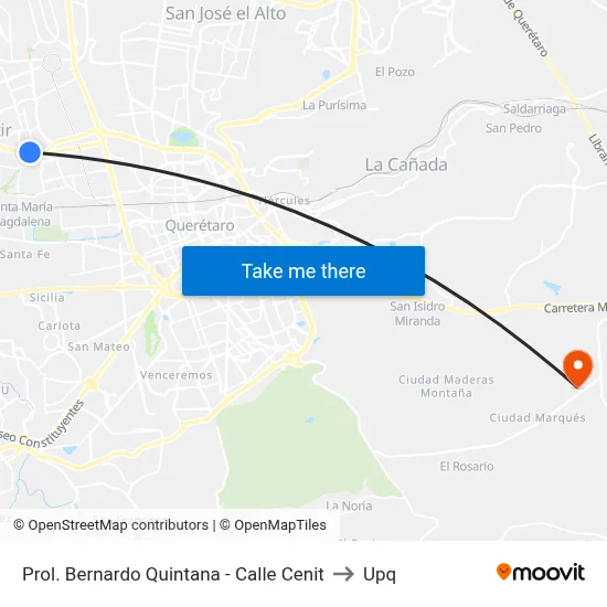 Prol. Bernardo Quintana - Calle Cenit to Upq map