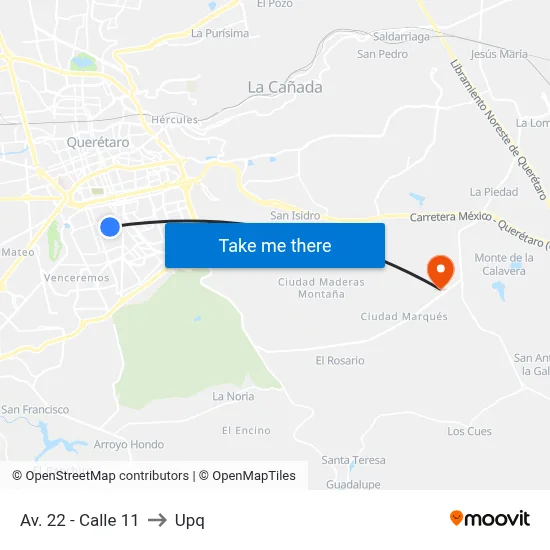 Av. 22 - Calle 11 to Upq map