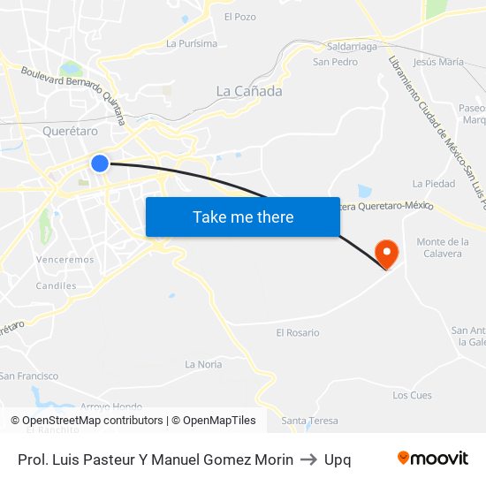 Prol. Luis Pasteur Y Manuel Gomez Morin to Upq map