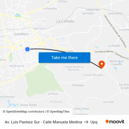 Av. Luis Pasteur Sur - Calle Manuela Medina to Upq map