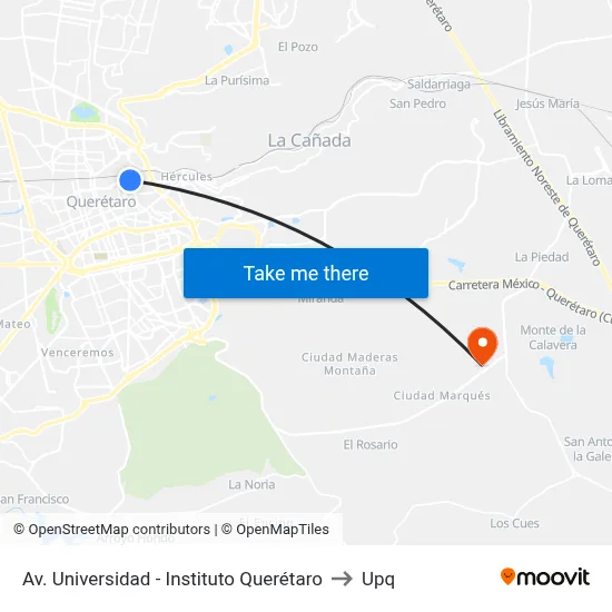 Av. Universidad - Instituto Querétaro to Upq map