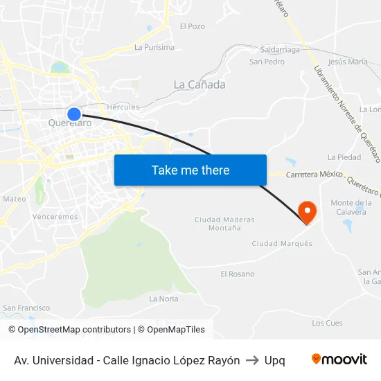 Av. Universidad - Calle Ignacio López Rayón to Upq map