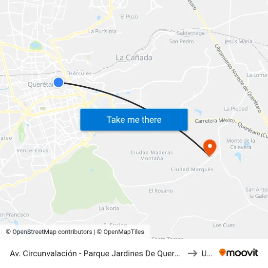 Av. Circunvalación - Parque Jardines De Querétaro to Upq map
