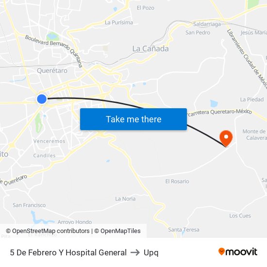 5 De Febrero Y Hospital General to Upq map