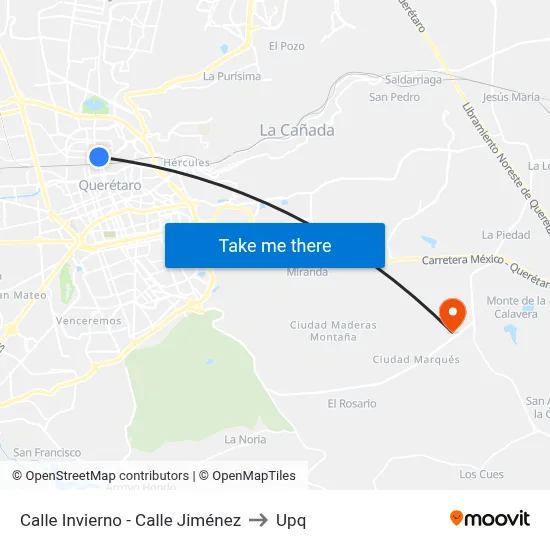 Calle Invierno - Calle Jiménez to Upq map