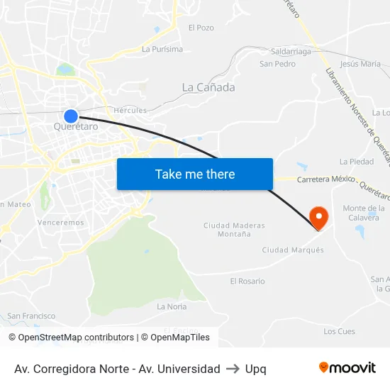 Av. Corregidora Norte - Av. Universidad to Upq map