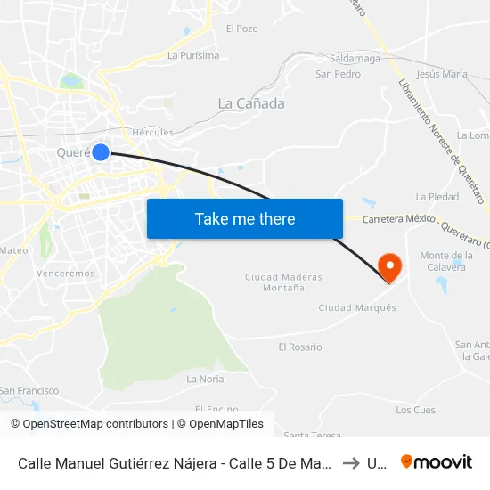 Calle Manuel Gutiérrez Nájera - Calle 5 De Mayo to Upq map