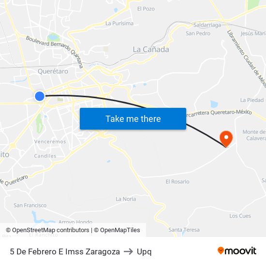 5 De Febrero E Imss Zaragoza to Upq map