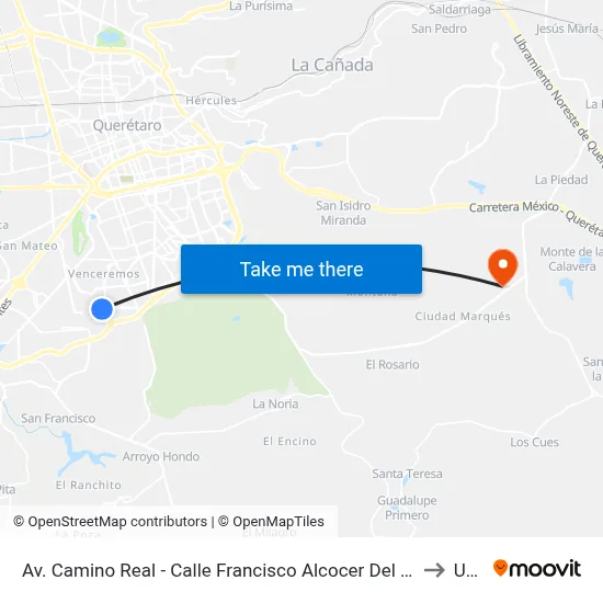 Av. Camino Real - Calle Francisco Alcocer Del Pozo to Upq map