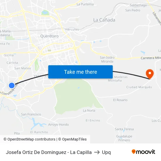 Josefa Ortiz De Dominguez - La Capilla to Upq map
