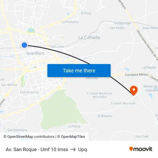 Av. San Roque - Umf 10 Imss to Upq map
