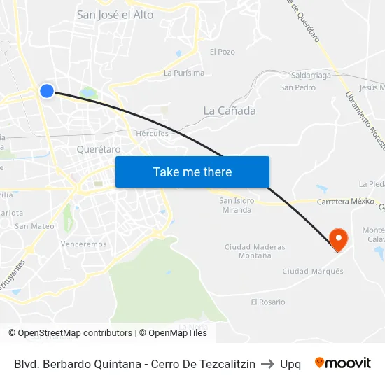 Blvd. Berbardo Quintana - Cerro De Tezcalitzin to Upq map