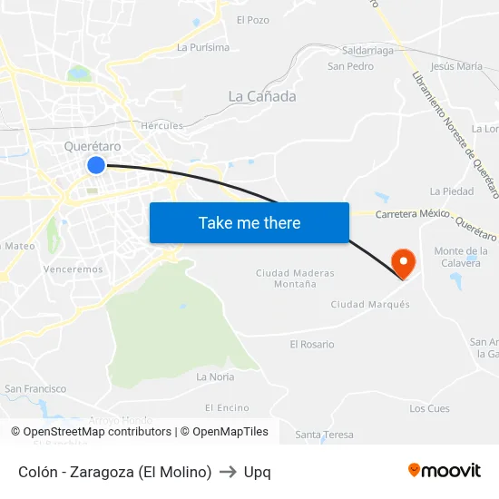 Colón - Zaragoza (El Molino) to Upq map