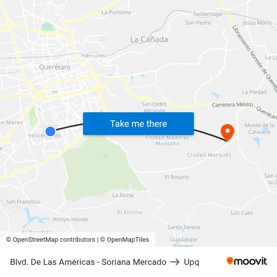 Blvd. De Las Américas - Soriana Mercado to Upq map