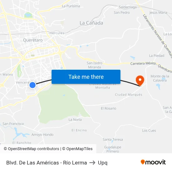 Blvd. De Las Américas - Río Lerma to Upq map