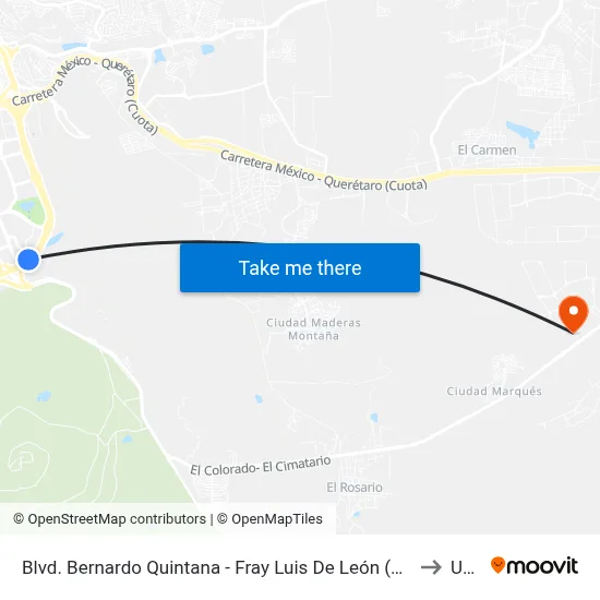 Blvd. Bernardo Quintana - Fray Luis De León (Ccq) to Upq map