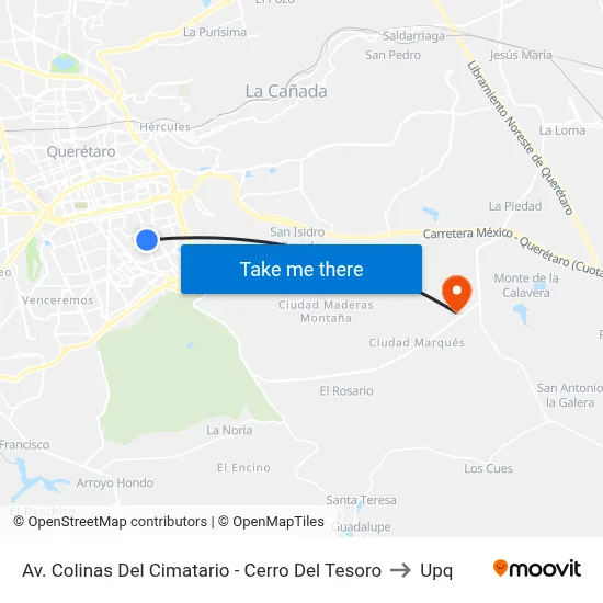 Av. Colinas Del Cimatario - Cerro Del Tesoro to Upq map