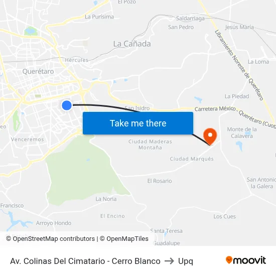 Av. Colinas Del Cimatario - Cerro Blanco to Upq map
