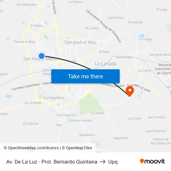 Av. De La Luz - Prol. Bernardo Quintana to Upq map