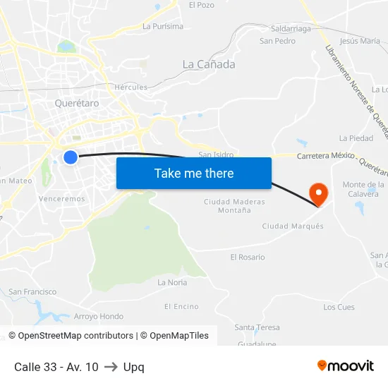 Calle 33 - Av. 10 to Upq map