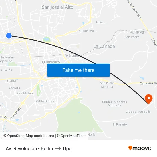 Av. Revolución - Berlin to Upq map