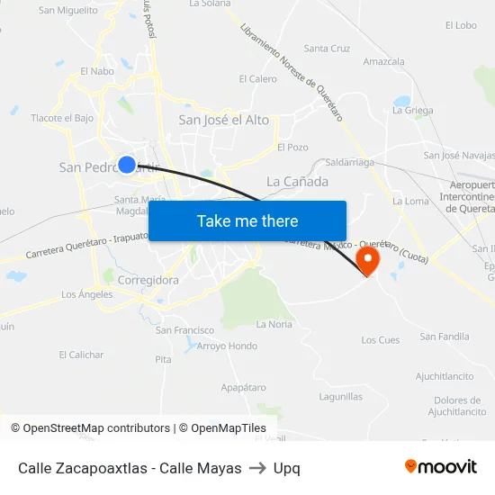 Calle Zacapoaxtlas - Calle Mayas to Upq map