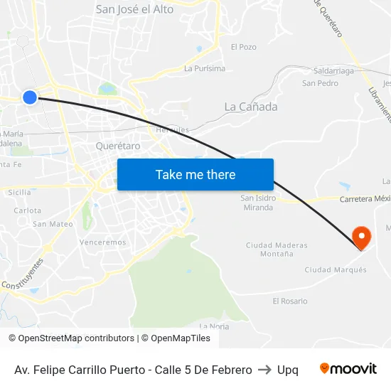 Av. Felipe Carrillo Puerto - Calle 5 De Febrero to Upq map