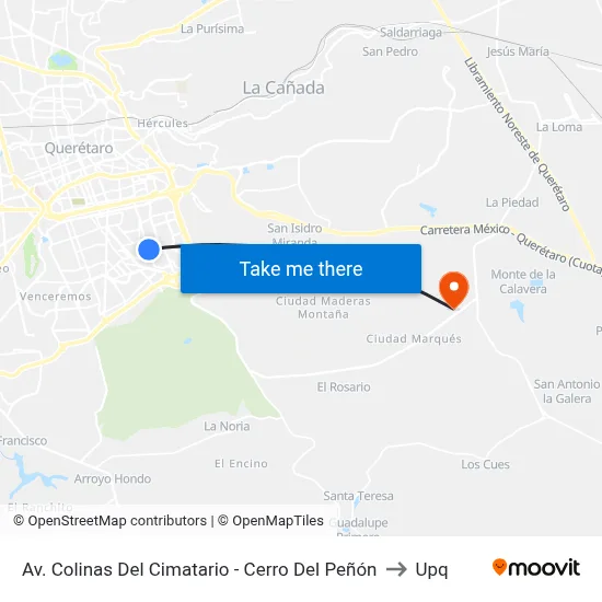 Av. Colinas Del Cimatario - Cerro Del Peñón to Upq map