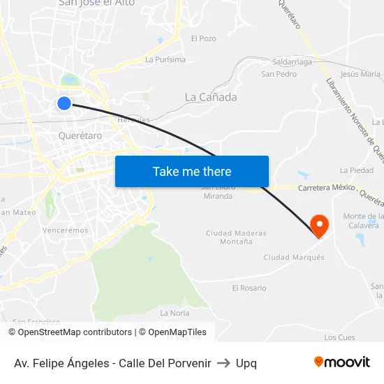 Av. Felipe Ángeles - Calle Del Porvenir to Upq map