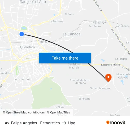 Av. Felipe Ángeles - Estadística to Upq map
