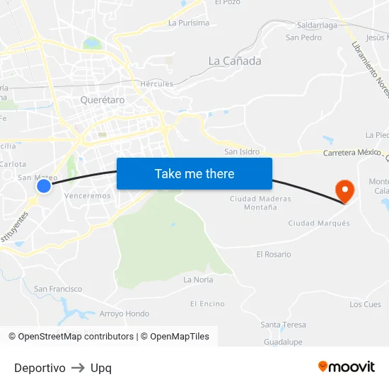 Deportivo to Upq map