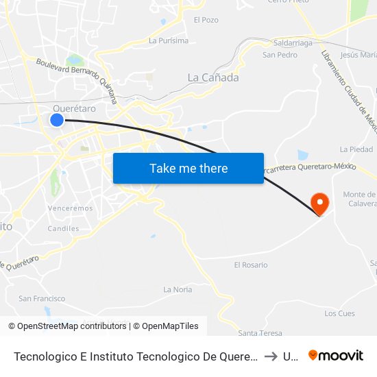 Tecnologico E Instituto Tecnologico De Queretaro to Upq map