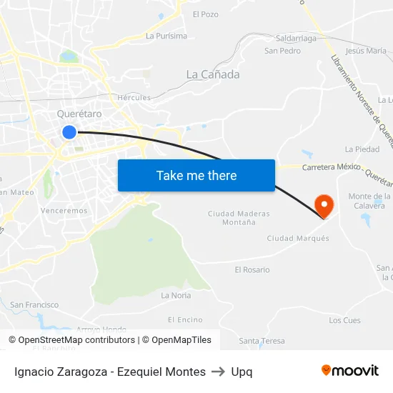 Ignacio Zaragoza - Ezequiel Montes to Upq map