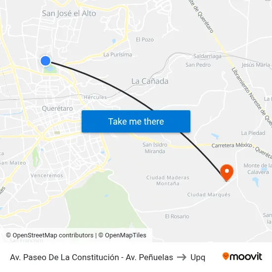 Av. Paseo De La Constitución - Av. Peñuelas to Upq map