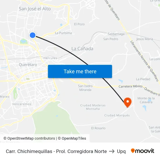 Carr. Chichimequillas - Prol. Corregidora Norte to Upq map