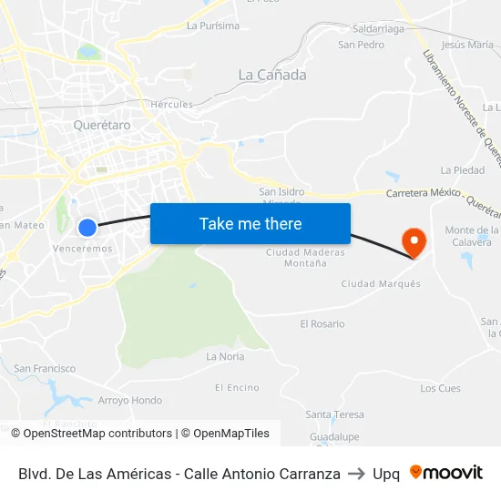 Blvd. De Las Américas - Calle Antonio Carranza to Upq map