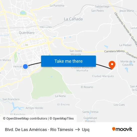 Blvd. De Las Américas - Río Támesis to Upq map