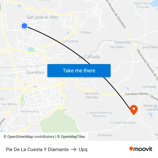 Pie De La Cuesta Y Diamante to Upq map