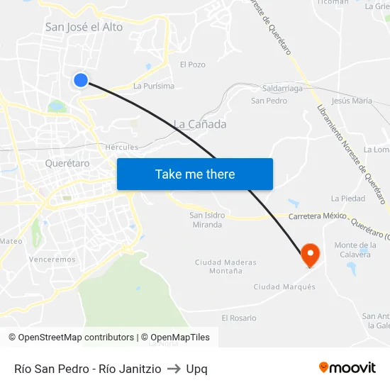 Río San Pedro - Río Janitzio to Upq map